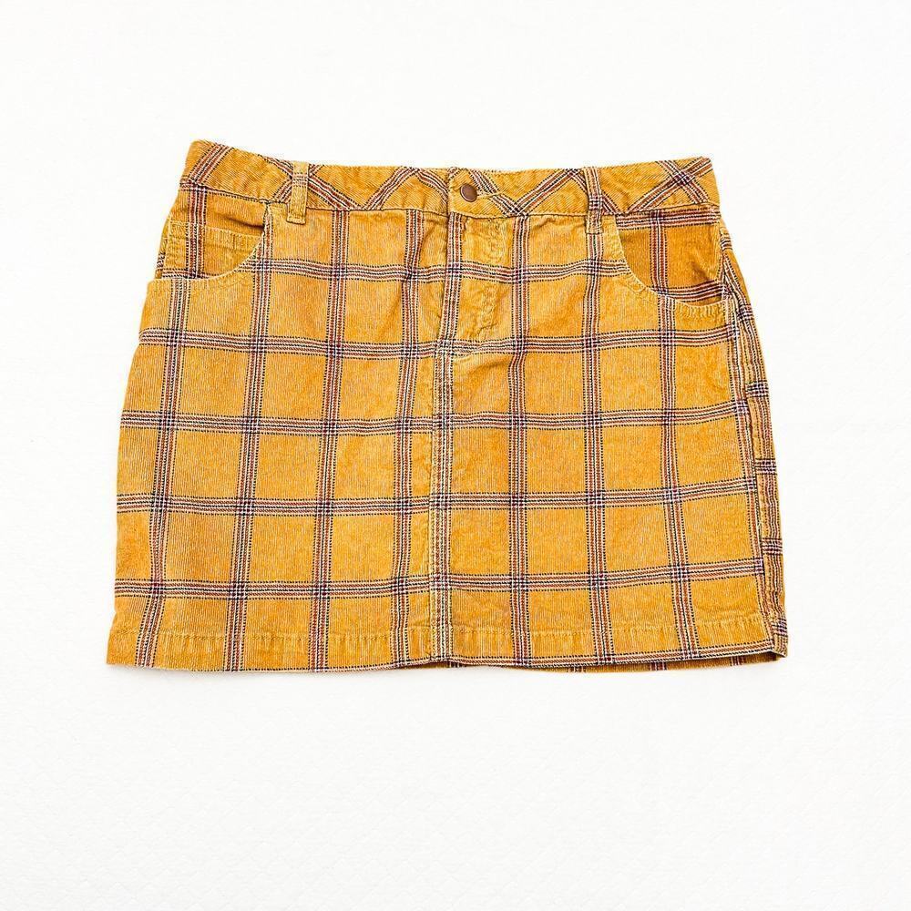 BDG Plaid Mini Skirt Brown Patterned Grid Corduroy Style Size 8
